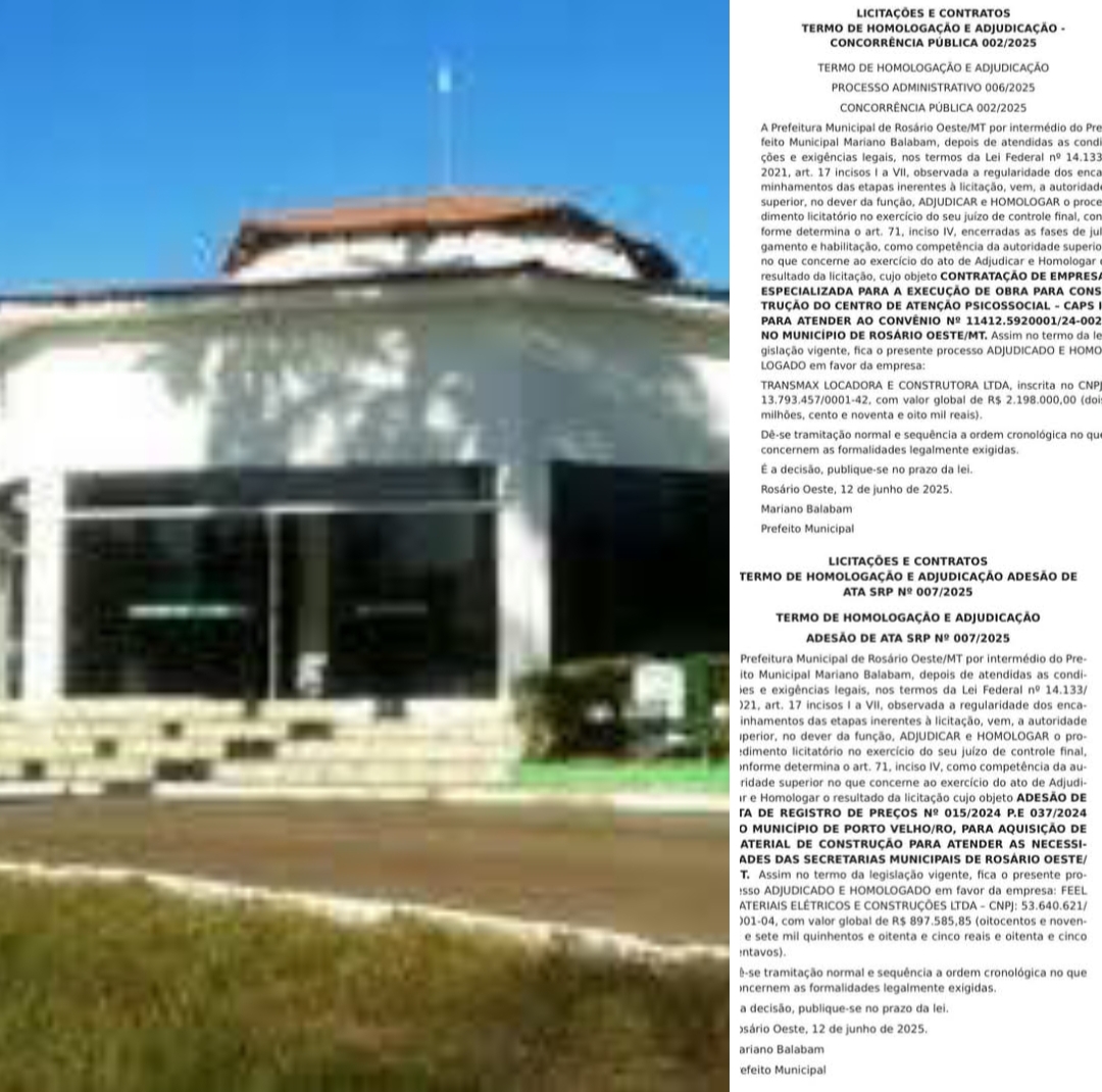 Prefeitura de Rosário Oeste pega “carona” em Ata da Prefeitura de Porto Velho- RO e contrata empresa cuiabana recém-criada em 2024
