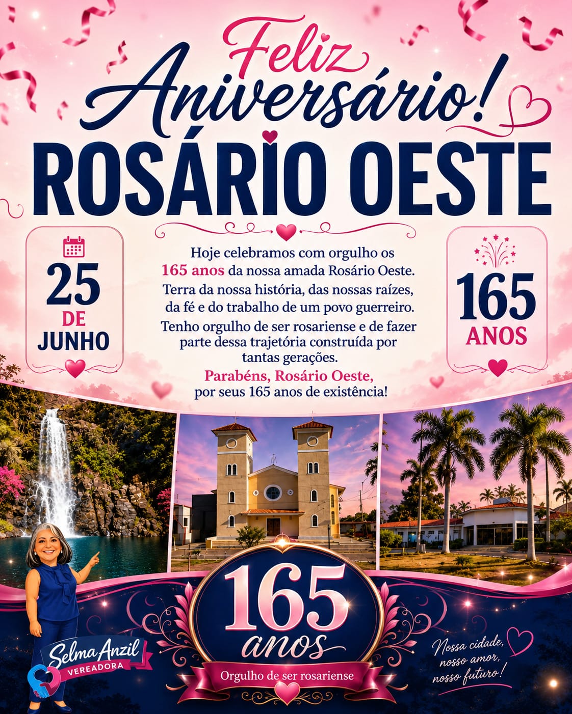 Rosário Oeste completa 165 anos de história e tradição e em homenagem, vereadora Selma Anzil exalta raízes culturais e reafirma compromisso com o desenvolvimento e o futuro da cidade