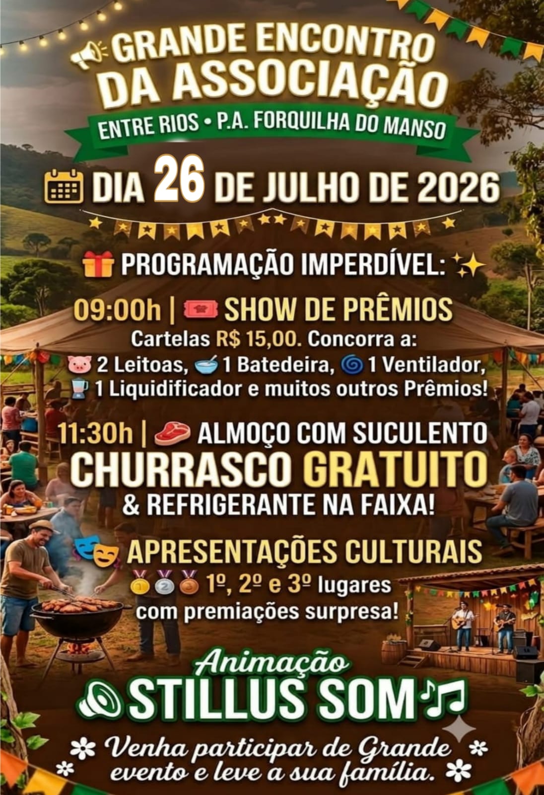 Associação Entre Rios, localizada no Assentamento Forquilha do Rio Manso, realiza Grande Encontro com churrasco gratuito e show de prêmios